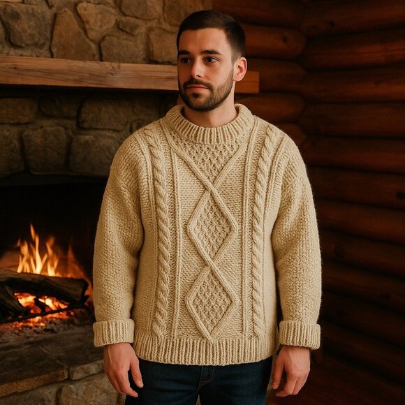 Vtg Artesanias Tamia Wool Sweater Size XL Oversized Chunky Cable Knit Fisherman - Picture 1 of 7